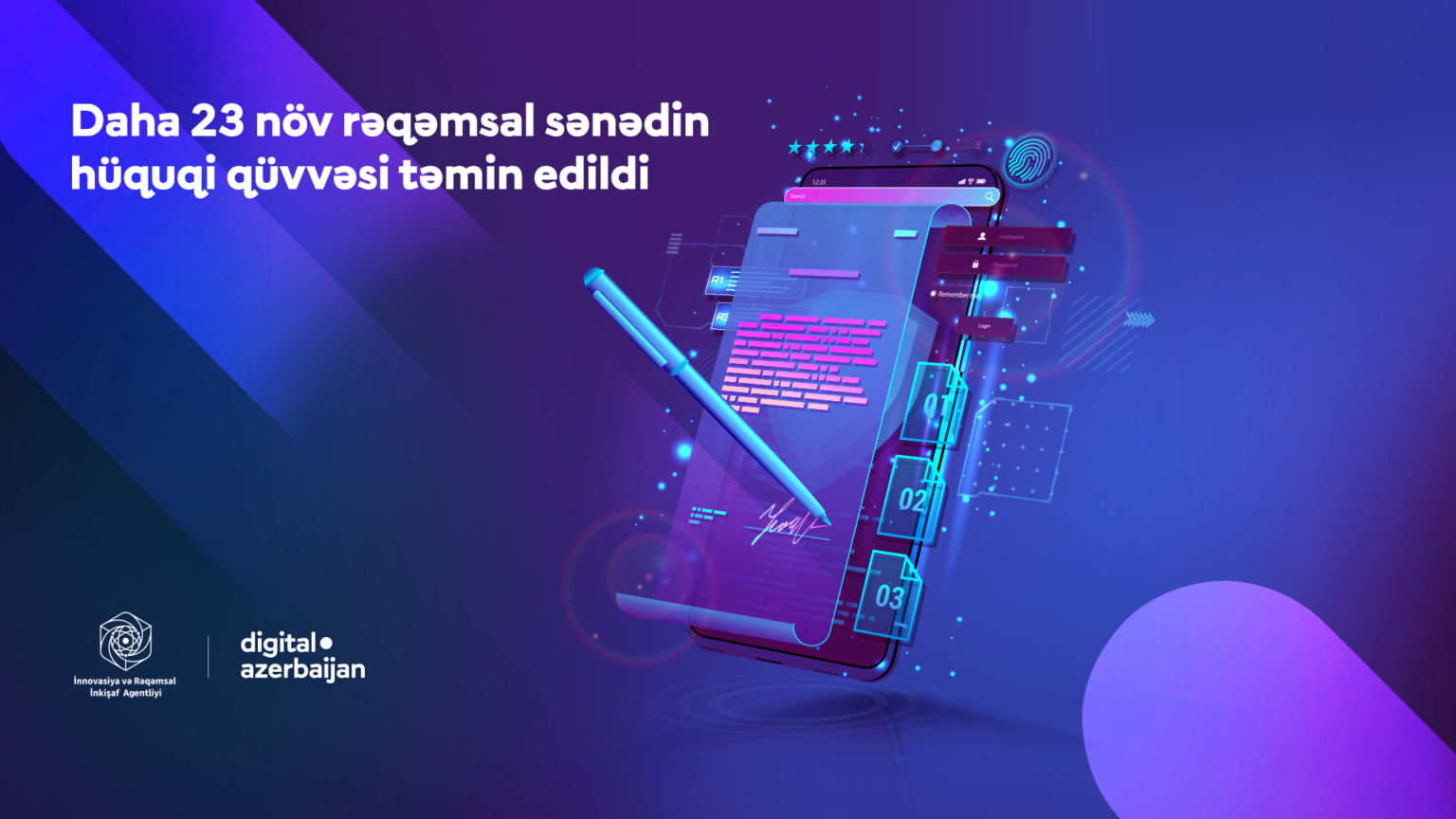 Daha 23 növ rəqəmsal sənədin hüquqi qüvvəsi təmin edildi Novbeti 23 Reqemsal Sened Huquqi Status Qazandi 1.png